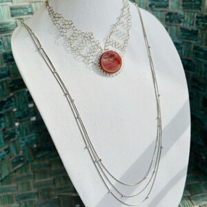 2 necklace set- beautiful to stack or individually.  Agate stone & silvertone.